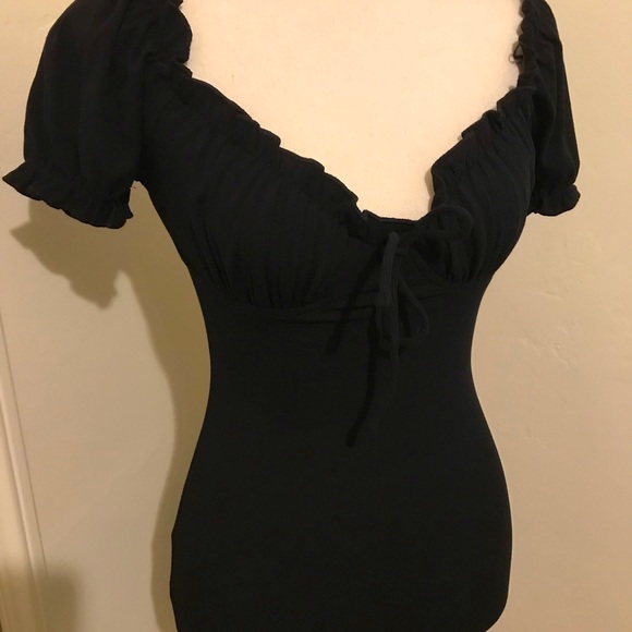 New Black Mini Stretchy Ruffle Front Dress - Picture 2 of 4